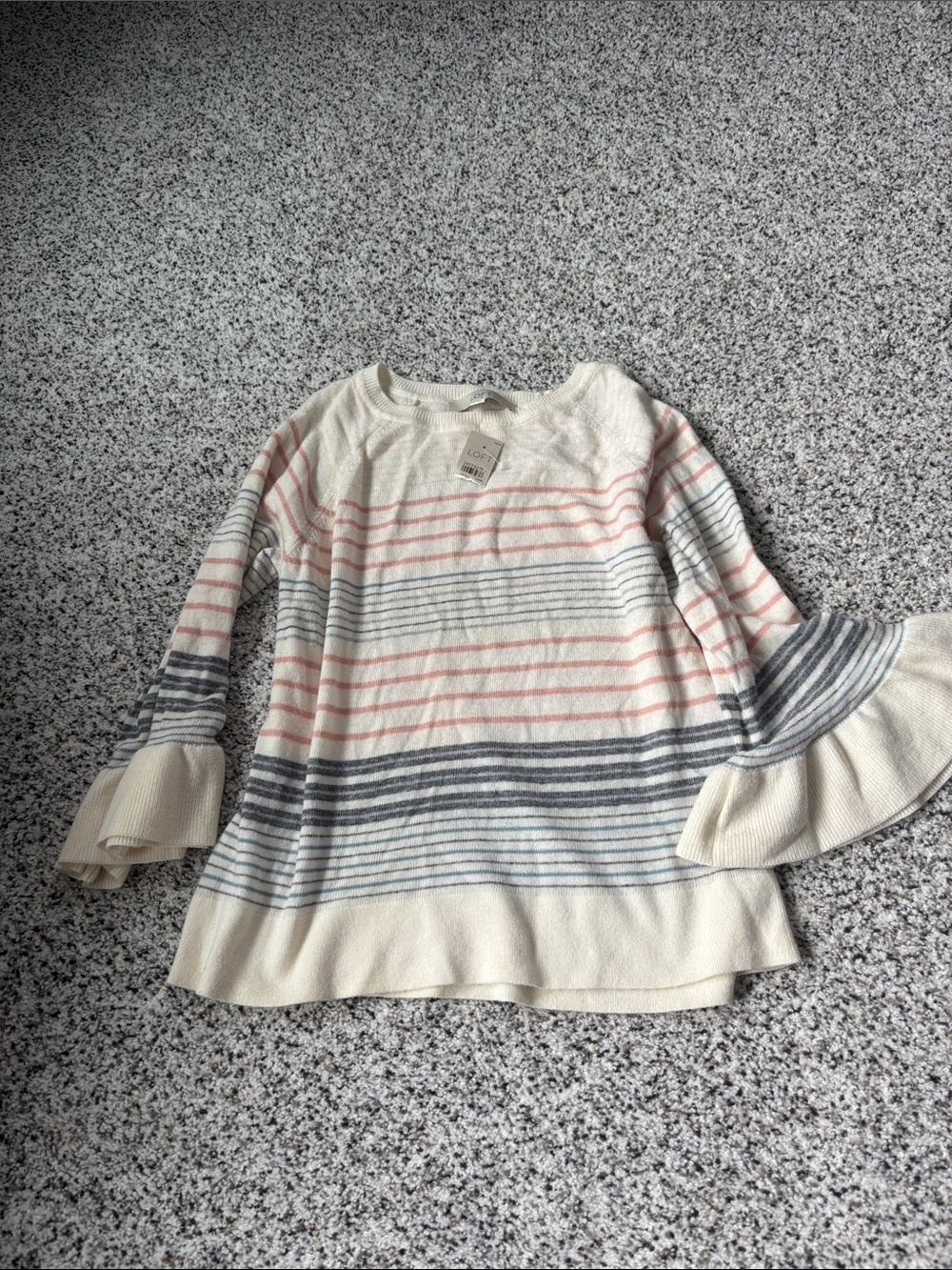 Loft Lightweight Striped Ruffle-Sleeve Sweater nwt
